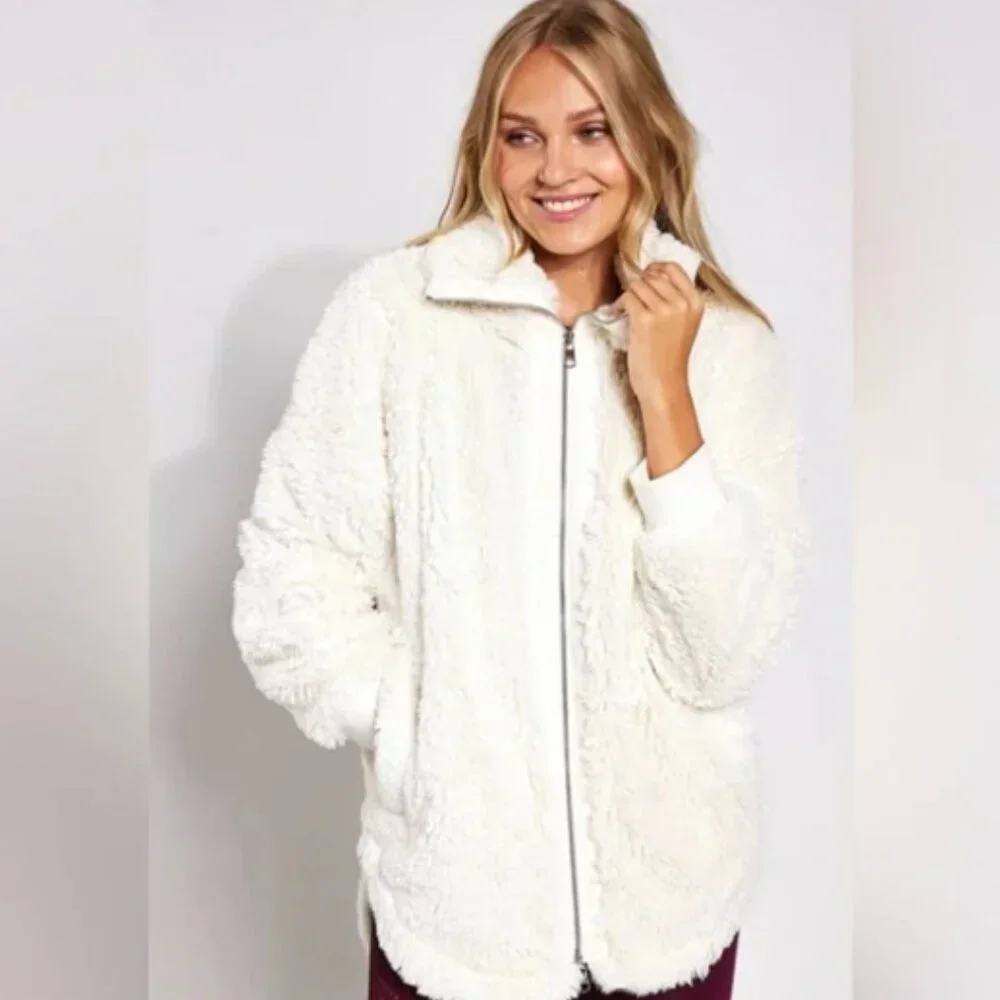 NWT Anthropologie Varley Norfolk Faux Fur Sherpa Jacket Egret Cream XS $198.00 - Picture 9 of 11